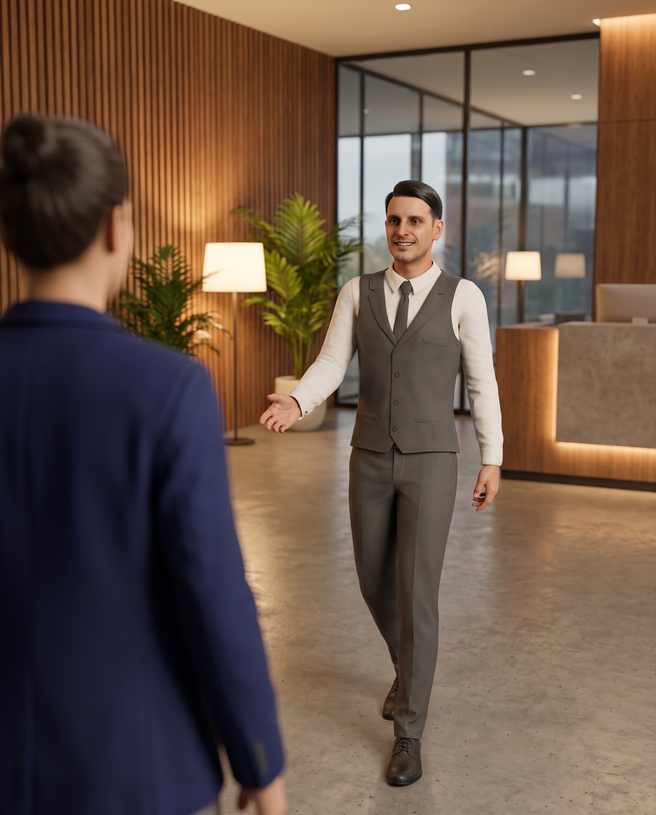 Un Nativo accoglie un visitatore in un ufficio