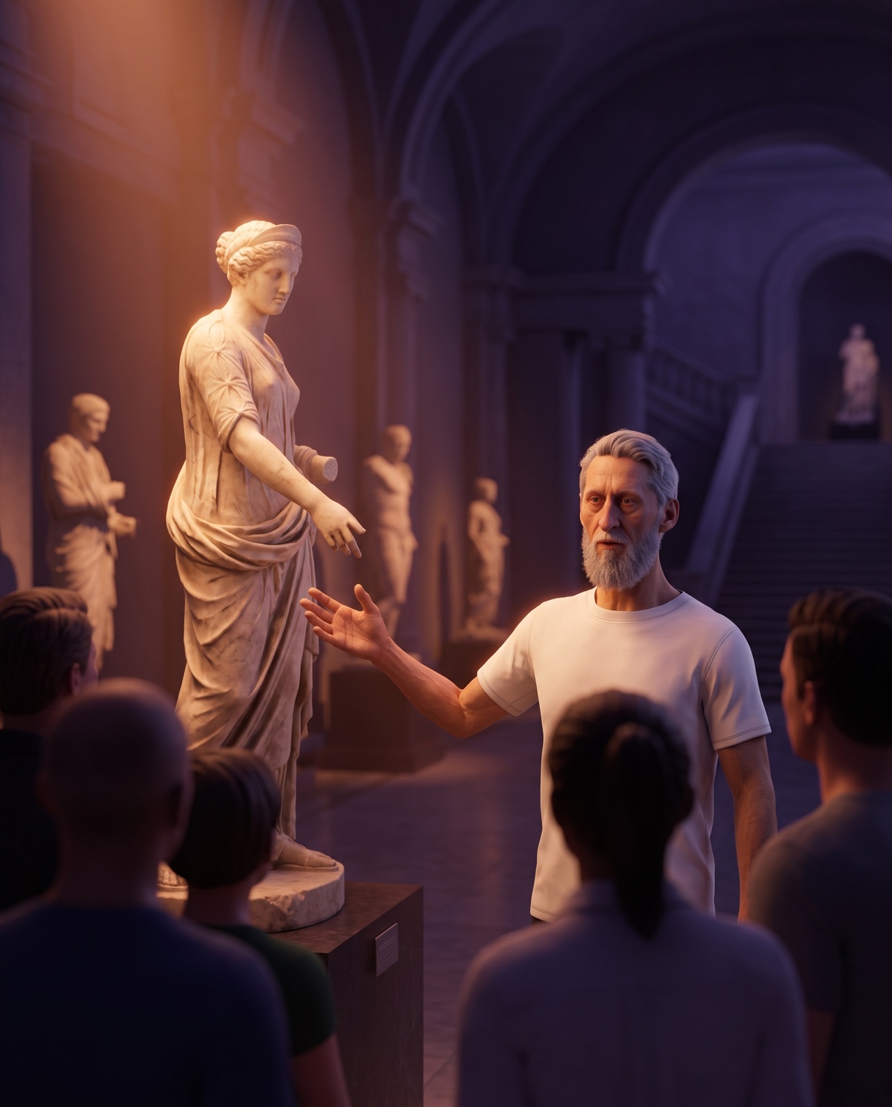 Un Nativo racconta una statua in un museo
