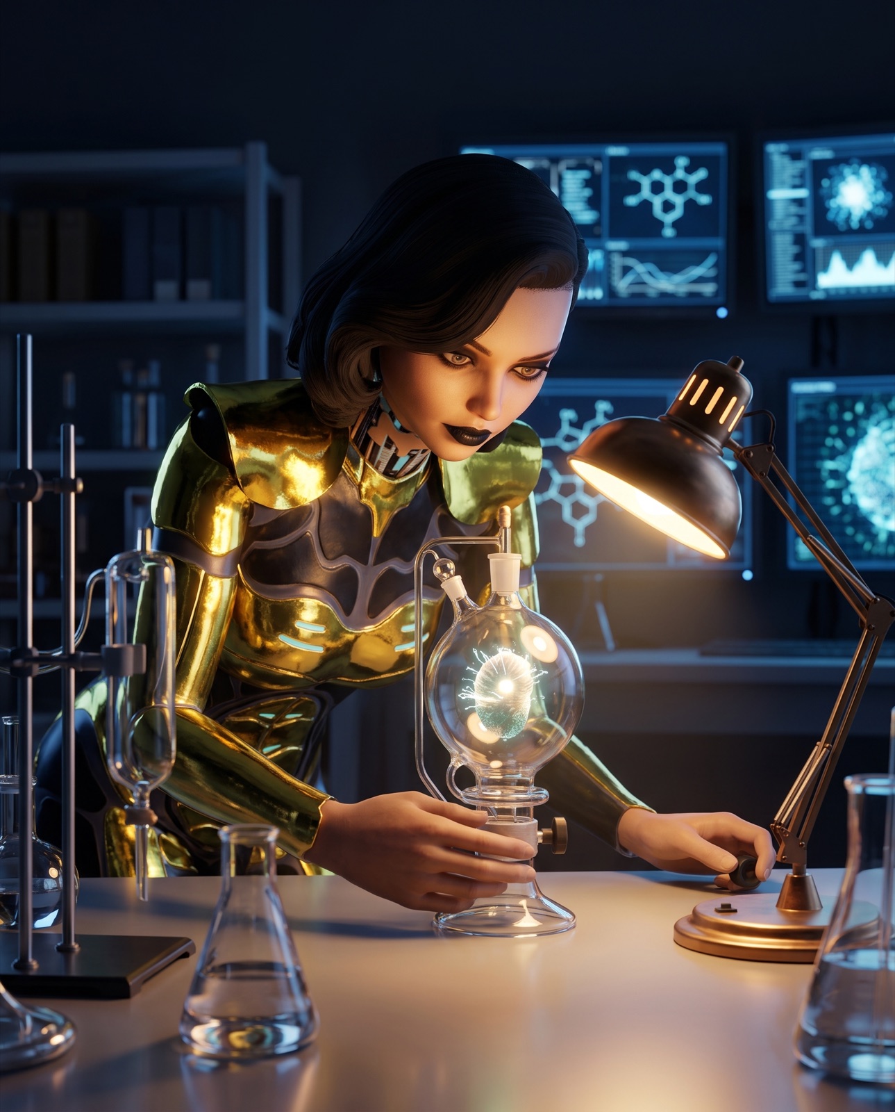 Una Nativa studia un campione in laboratorio